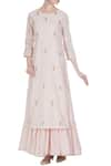 Buy_PUNIT BALANA_Pink Mulmul Embroidered Zari Work Round Neck Kurta With Tiered Pleated Inner _at_Aza_Fashions