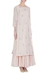 PUNIT BALANA_Pink Mulmul Embroidered Zari Work Round Neck Kurta With Tiered Pleated Inner _Online_at_Aza_Fashions