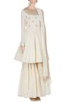 PUNIT BALANA_Off White Round Embroidered Short Flared Anarkali With Gharara And Dupatta _Online_at_Aza_Fashions