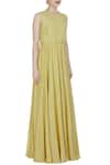 Label Anushree_Yellow Cotton Silk Printed Floral Round Neck Maxi Dress  _Online_at_Aza_Fashions