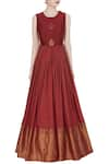 Shop_Label Anushree_Red Woven Anarkali Gown  _Online_at_Aza_Fashions