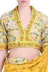 Buy_Nikasha_Yellow Chiffon V Neck Printed Saree With Blouse _Online_at_Aza_Fashions