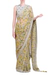 Buy_Nikasha_Yellow Chiffon Printed Saree With Blouse_at_Aza_Fashions