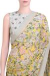 Nikasha_Yellow Chiffon Printed Saree With Blouse_Online_at_Aza_Fashions