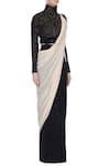 Pooja Rajpal Jaggi_Black Mesh And Cream Embellished Concept Saree With High Neck Blouse For Women_Online_at_Aza_Fashions