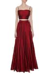 Shop_Pooja Rajpal Jaggi_Maroon Raw Silk Embroidered Bustier Blouse With Lehenga And Cape For Women_Online_at_Aza_Fashions