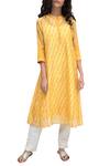 Buy_Krishna Mehta_Saffron Yellow Chanderi Tie-dye Kurta_at_Aza_Fashions