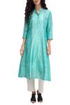 Buy_Krishna Mehta_Blue Turquoise Block Printed A-line Kurta_at_Aza_Fashions