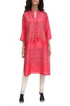 Buy_Krishna Mehta_Red Block Printed Tie-dye Kurta_at_Aza_Fashions