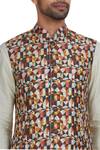 Philocaly_Multi Color Raw Silk Multicolored Nehru Jacket With Kurta And Pants_at_Aza_Fashions