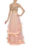 Buy_Diyarajvvir_Peach Shantoon Blouse And Layered Lehenga_at_Aza_Fashions