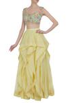 Buy_DiyaRajvvir_Yellow Frilly Layered Lehenga With Flower Motif Blouse_at_Aza_Fashions