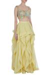 DiyaRajvvir_Yellow Frilly Layered Lehenga With Flower Motif Blouse_Online_at_Aza_Fashions