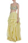 Buy_DiyaRajvvir_Yellow Frilly Layered Lehenga With Flower Motif Blouse_Online_at_Aza_Fashions