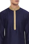 Shop_Barkha 'N' Sonzal_Blue Navy Cotton Silk Handwork Kurta With Gold Churidar _Online_at_Aza_Fashions