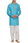 Buy_Barkha 'N' Sonzal_Blue Handcrafted Kurta With White Patiala Pants  _at_Aza_Fashions