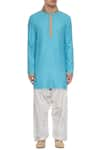 Shop_Barkha 'N' Sonzal_Blue Handcrafted Kurta With White Patiala Pants  _Online_at_Aza_Fashions