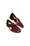 Buy_Artimen_Maroon Plain Cherry Leather Handcrafted Peshawar Shoes _at_Aza_Fashions