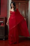 Buy_Arpita Mehta_Red Georgette Embroidery Cutdana And Mirror Halter Pre-draped Saree With Blouse _Online_at_Aza_Fashions