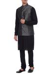 Buy_Arjan Dugal_Black Chanderi Banarasi Silk Bundi And Kurta Set_at_Aza_Fashions
