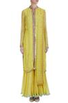 Shop_Ushma Vaidya_Yellow Kurta And Pant Georgette Dupatta Net Round Embroidered Set _Online_at_Aza_Fashions