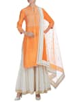 Buy_Ushma Vaidya_Orange Kurta Dupion Silk Pant Cotton Dupatta Net Band Collar Set _at_Aza_Fashions
