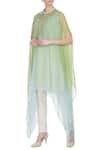 Buy_Swapan & Seema_Green Chiffon Embroidered Sequin Mandarin And Blue Hand Kaftan-kurta  _at_Aza_Fashions