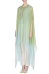 Buy_Swapan & Seema_Green Chiffon Embroidered Sequin Mandarin And Blue Hand Kaftan-kurta  _Online_at_Aza_Fashions