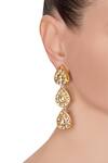 Shop_Just Shradhas_Gold Plated Zari Tear Drop Shaped Dangling Earrings _at_Aza_Fashions