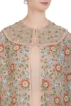 Petticoat Lane by Divya_Peach Chiffon Silk Embroidered Jacket And Kurta Set_at_Aza_Fashions