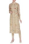Buy_Petticoat Lane By Divya_Beige Chiffon Silk Embroidered Thread Floral Jacket-style Kurta With Leggings _at_Aza_Fashions