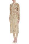 Buy_Petticoat Lane By Divya_Beige Chiffon Silk Embroidered Thread Floral Jacket-style Kurta With Leggings _Online_at_Aza_Fashions
