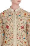 Petticoat Lane By Divya_Beige Chiffon Silk Embroidered Thread Floral Jacket-style Kurta With Leggings _at_Aza_Fashions
