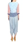 Shop Soup By Sougat Paul Blue Crepe Silk Chevron, Geometric Motifs Printed Peplum Top And Dhoti Jumpsuit at Aza Fashions Shop_Soup By Sougat Paul_Blue Crepe Silk Chevron, Geometric Motifs Printed Peplum Top And Dhoti Jumpsuit _at_Aza_Fashions