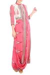 Buy_Soup by Sougat Paul_Pink Crepe Silk Printed Abstract Mandarin Collar Pre-draped Saree  _at_Aza_Fashions