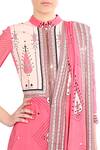 Buy_Soup by Sougat Paul_Pink Crepe Silk Printed Abstract Mandarin Collar Pre-draped Saree  _Online_at_Aza_Fashions