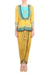 Soup by Sougat Paul_Yellow Crepe Silk Printed Geometric Round Neck Jumpsuit With Jacket  _Online_at_Aza_Fashions