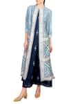 Buy_Soup By Sougat Paul_Blue Asymmetric Tussar Printed Cape Dress _at_Aza_Fashions