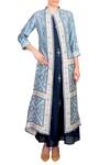 Soup By Sougat Paul_Blue Asymmetric Tussar Printed Cape Dress _Online_at_Aza_Fashions