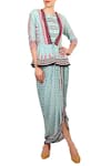 Buy Soup By Sougat Paul Blue Crepe Silk Geometric Motifs, Stripes Round Printed Peplum Dhoti Jumpsuit at Aza Fashions Buy_Soup By Sougat Paul_Blue Crepe Silk Geometric Motifs, Stripes Round Printed Peplum Dhoti Jumpsuit _at_Aza_Fashions