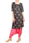 Buy_Soup by Sougat Paul_Black Satin Blend Printed Geometric Motifs Kurta And Dhoti Pant Set  _at_Aza_Fashions