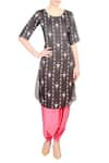 Soup by Sougat Paul_Black Satin Blend Printed Geometric Motifs Kurta And Dhoti Pant Set  _Online_at_Aza_Fashions