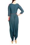 Shop_Soup By Sougat Paul_Green Crepe Silk Floral Motifs Round Neck Embroidered Layered Jumpsuit _at_Aza_Fashions