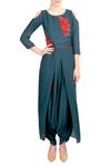 Soup By Sougat Paul_Green Crepe Silk Floral Motifs Round Neck Embroidered Layered Jumpsuit _Online_at_Aza_Fashions