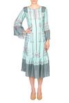 Soup By Sougat Paul Blue Boat Neck Cotton Printed Midi Dress With Bell Sleeves Online at Aza Fashions Soup By Sougat Paul_Blue Boat Neck Cotton Printed Midi Dress With Bell Sleeves _Online_at_Aza_Fashions