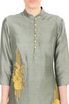 Buy_Soup by Sougat Paul_Yellow Mandarin Collar Grey Embroidered Chanderi Kurta With Palazzos  _Online_at_Aza_Fashions