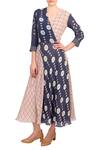 Buy_Soup By Sougat Paul_Blue Crepe Silk Floral Motifs, Geometric V Neck Printed Wrap Dress _at_Aza_Fashions