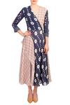 Soup By Sougat Paul_Blue Crepe Silk Floral Motifs, Geometric V Neck Printed Wrap Dress _Online_at_Aza_Fashions