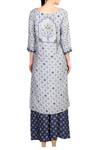 Shop Soup By Sougat Paul Blue Boat Neck Printed Chanderi Kurta With Palazzos at Aza Fashions Shop_Soup By Sougat Paul_Blue Boat Neck Printed Chanderi Kurta With Palazzos _at_Aza_Fashions