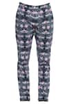 Shop_Mr. Ajay Kumar_Multi Color Multicolored Floral And Indie Lotus Printed Nehru Trousers  _at_Aza_Fashions